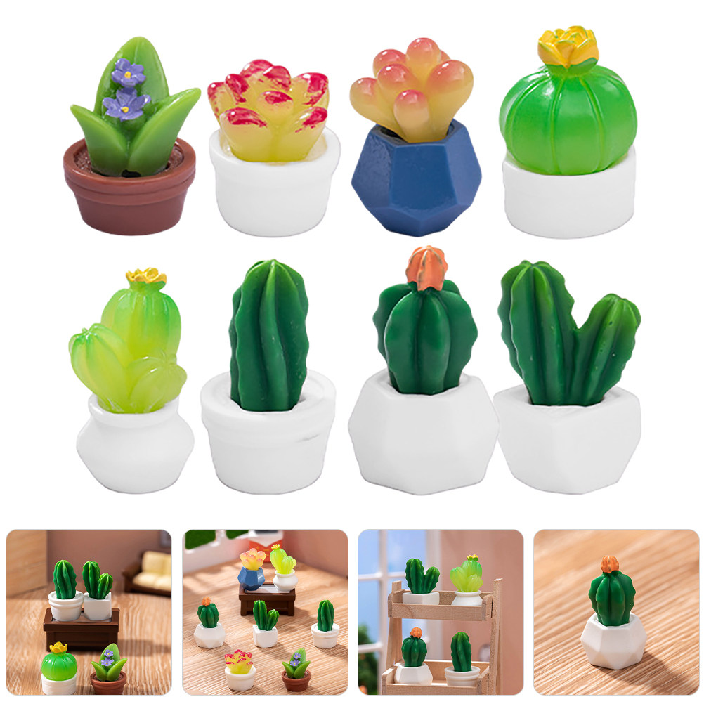 Bonsai Garden For Desk - 8 ชิ้น ต้นกระบองเพชรบอนไซเรซิ่นจิ๋ว ต้นไม้ประดิษฐ์สำหรับตกแต่ง ใช้ได้ทั้งในร่มและกลางแจ้ง สำหรับโต๊ะ