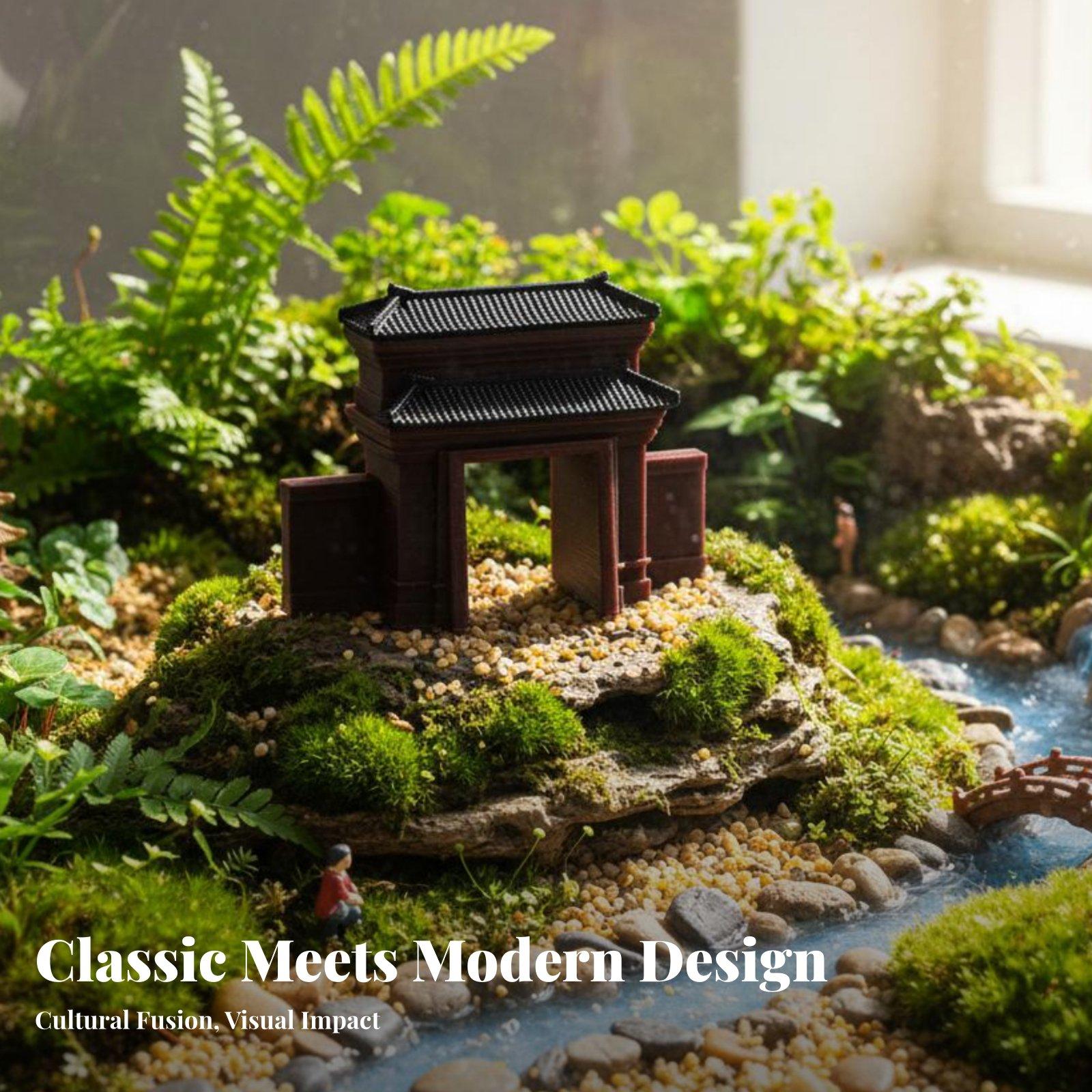 Bonsai Garden For Desk - โมเดลบ้านเรซินทำมือสำหรับตกแต่งต้นบอนไซ โมเดลสถาปัตยกรรมจีนสำหรับตกแต่งสวนบนโต๊ะ