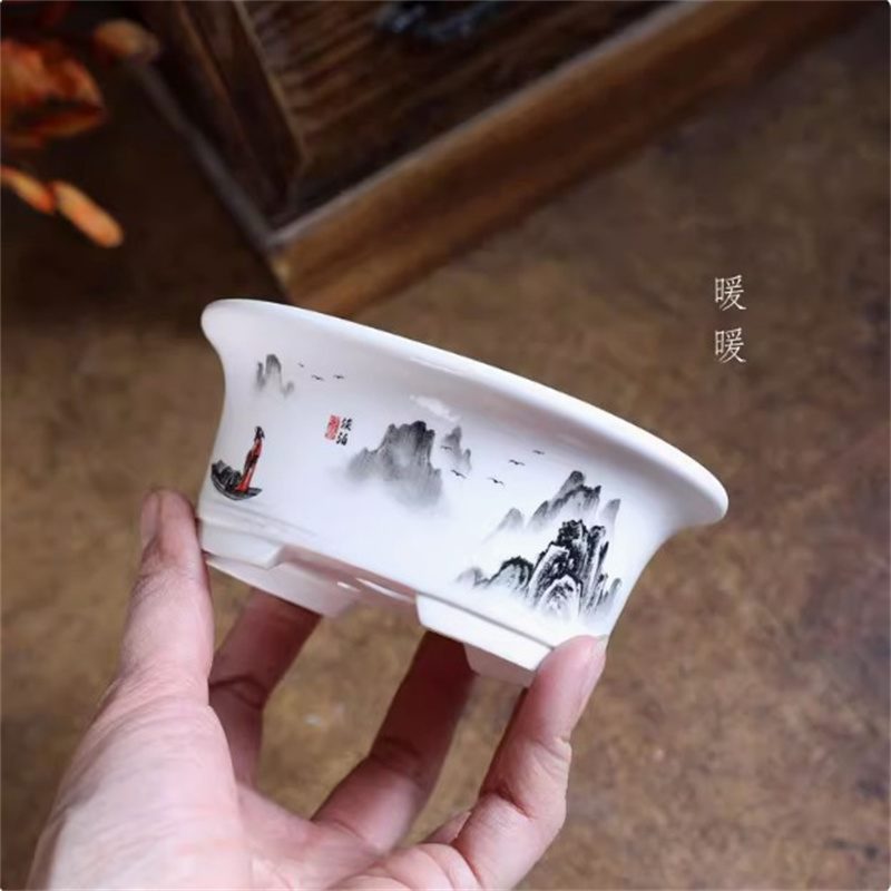พอร์ซเลนสีขาวรูปไข่Bonsaiหม้อ, - Bonsai Garden For Desk บทวิจารณ์และราคา